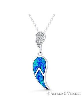 Tear-Drop Lab-Created Opal Cubic Zirconia 925 Sterling Silver Statement Pendant